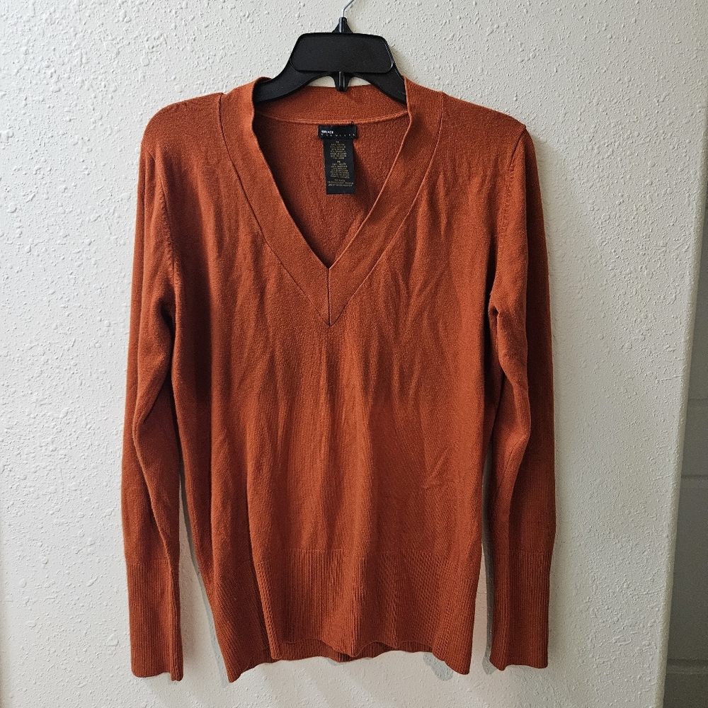 GRACE ELEMENTS SWEATER WOMENS MEDIUM V-NECK TERACOTTA LONGSLEEVE STRETCHY TOP